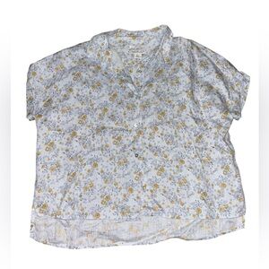 Rachel Zoe Womens 100% Linen Floral Short Sleeve Button Up Shirt Size S Boxy